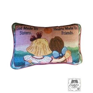 Vintage 1990s Decorative Pillow Sisters Tapestry Style Small Pillow